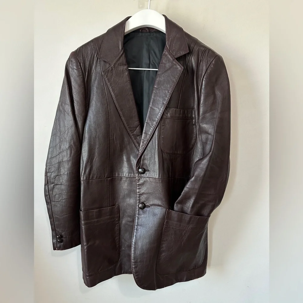 70's Vintage Sport Genuine Leather Blazer Jacket Size - Picture 6 of 15